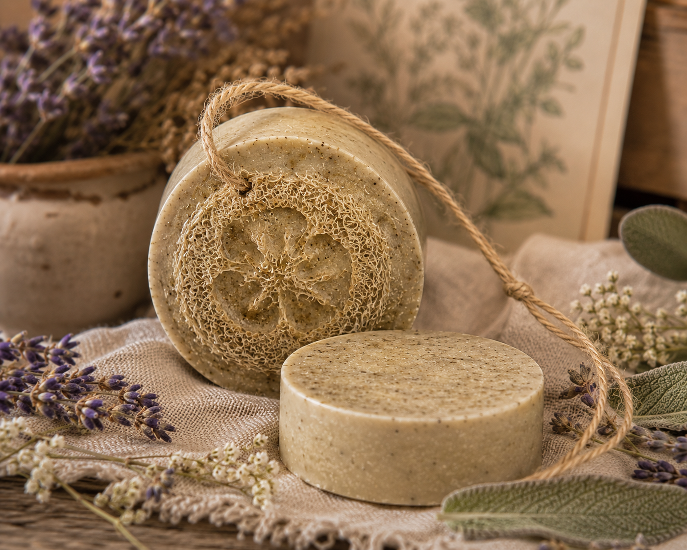 Bella Mia Botanicals & Farmstead | Goat Milk Soap | All Natural Soap | Herbal Bath & Body 6 Loofah Goat Milk Tallow Soap Bars