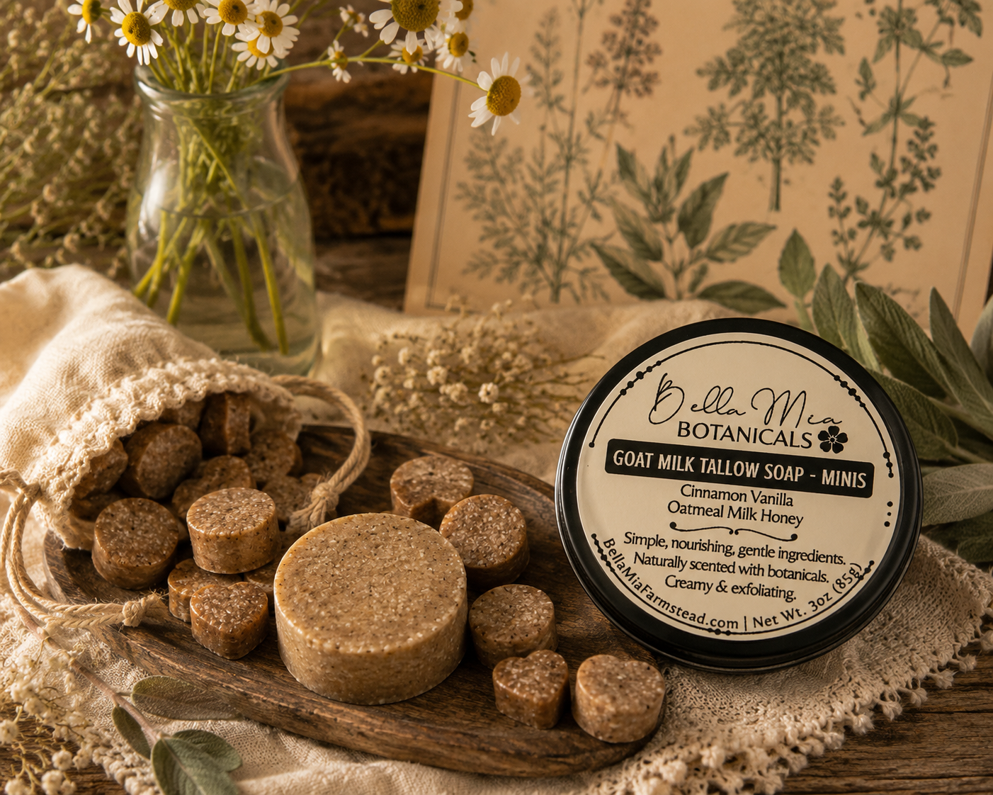 Bella Mia Botanicals & Farmstead | Goat Milk Soap | All Natural Soap | Herbal Bath & Body 7 Travel Sized Size Guest Soap In Travel Tin